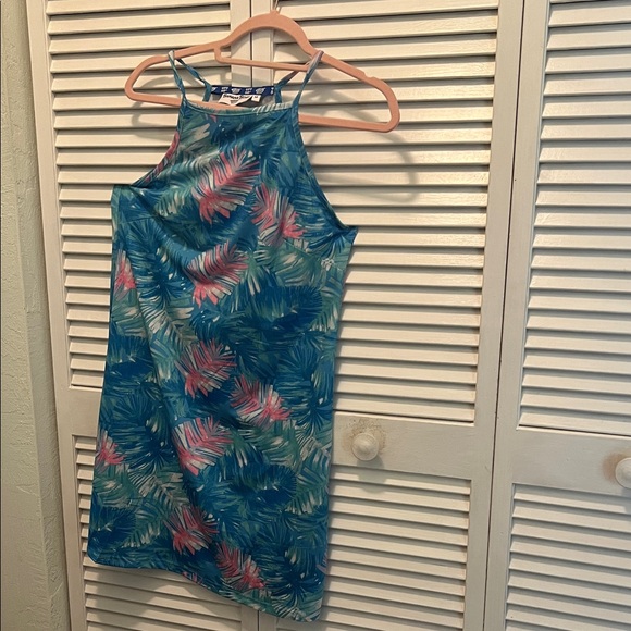 ( 0313) Women Tropical Blue and Pink Maxi Dress - Picture 4 of 4